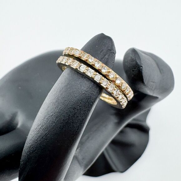 Vintage 2 Ann Taylor Rhinestone Band Rings Dainty Minimalist Stack Glamour - Picture 1 of 9